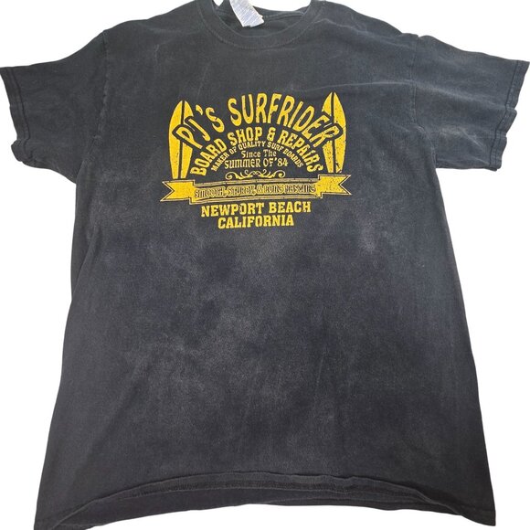 Gildan Heavy Black Cotton Medium Graphic Tee Newport Beach California Surf - Picture 2 of 8